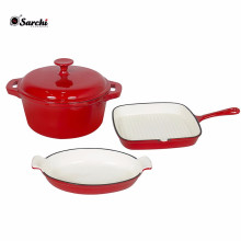 Hot Selling Red Gusseisen Kochgeschirr Set